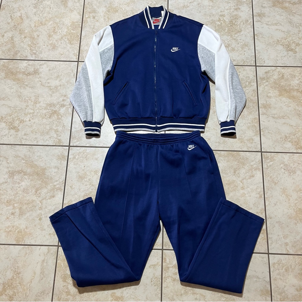 Vintage Nike Track Suit Jacket Pants Large Gray Tag 80s 90s Fleece Warm Up Mens